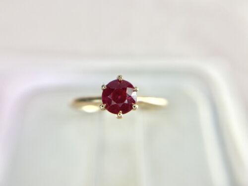 Vintage Art Deco Signed 14k Yellow Gold Old European Red Ruby Solitaire Ring