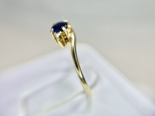 Vintage 14k Yellow Gold Natural Round Blue Sapphire Diamond Small Bypass Ring