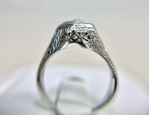 Art Deco 18k White Gold Old European Diamond Filigree Solitaire Engagement Ring