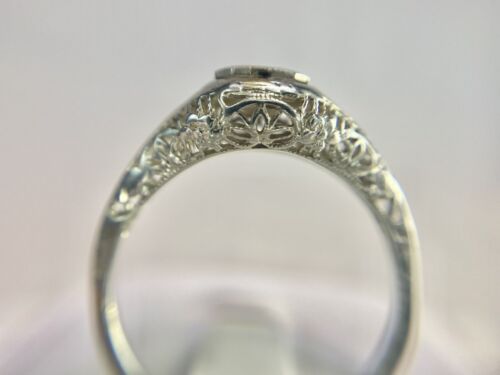 Vintage Art Deco 18k White Gold Old European Diamond Filigree Engagement Ring