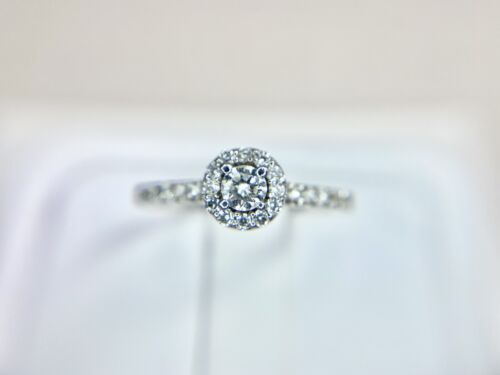 10k White Gold Natural Round Brilliant Diamond Small Halo Engagement Ring 1/2 ct