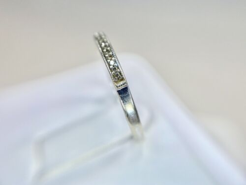 10k White Gold Designer Natural Round Diamond Small Wedding Band Stack Ring