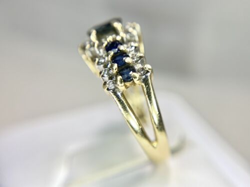 Vintage 14k Yellow Gold Natural Oval Blue Sapphire Round Diamond Cocktail Ring