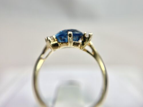 Vintage 10k Yellow Gold Designer Oval Shape Dark Blue Topaz Ring