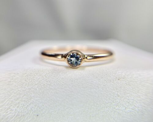 14k Rose Gold Natural Round Small Topaz Bezel Set Ring