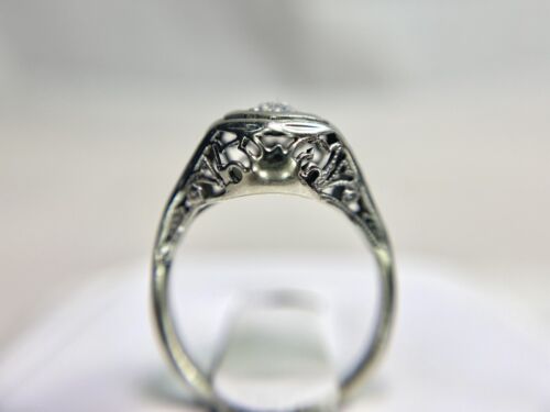 Vintage Art Deco 14k White Gold Natural Old European Diamond Filigree Ring