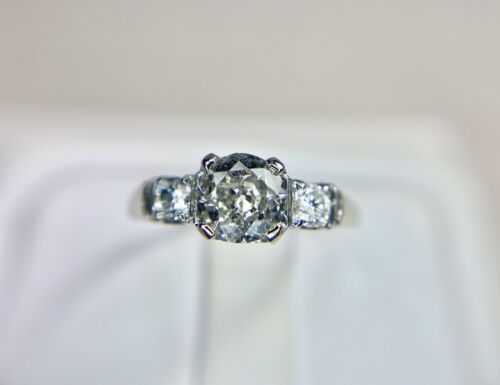 Art Deco Platinum Round Old European Natural Diamond Engagement Ring 