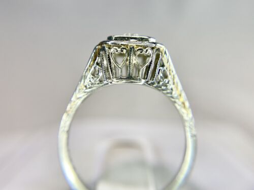 Art Deco 18k White Gold Signed Old European Diamond Filigree Engagement Ring