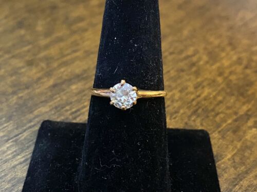 Victorian 10k Yellow Gold Old European Natural Diamond Solitaire Engagement Ring