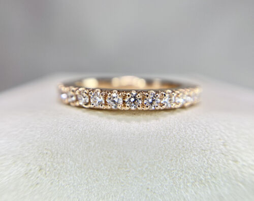 14k Rose Gold Natural Round Brilliant Diamond Wedding Band Stack Ring