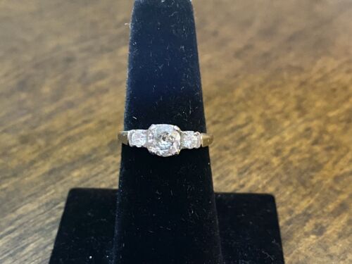 Art Deco Platinum Round Old European Natural Diamond Engagement Ring 