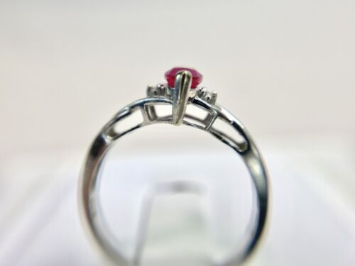 Vintage 10k White Gold Designer Marquise Pink Ruby Round Diamond Ring