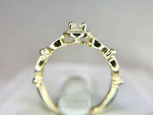 14k Yellow Gold Designer Natural Round Brilliant Diamond Halo Engagement Ring