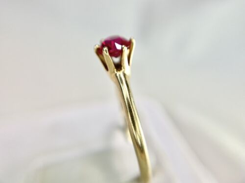 Vintage Art Deco Signed 14k Yellow Gold Old European Red Ruby Solitaire Ring