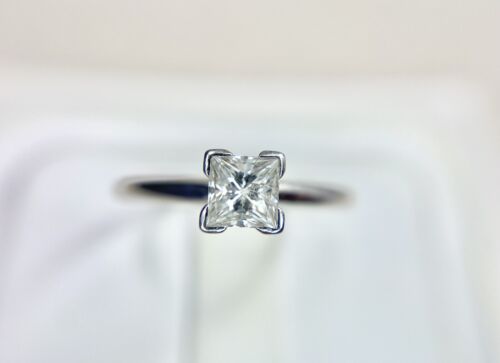 14k White Gold Square Princess Cut Natural Diamond Solitaire Engagement Ring