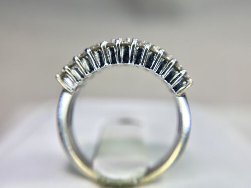 14k White Gold Natural Round Brilliant Diamond Three Row Wedding Band Ring