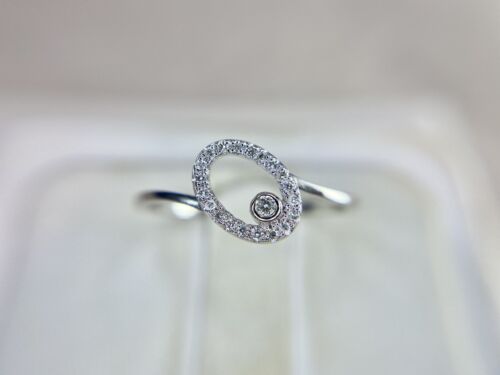 10k White Gold Designer Natural Round Brilliant Diamond Oval Shape Pave Ring