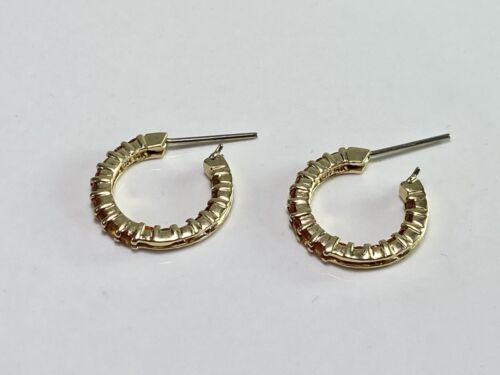 Estate Vintage 14k Yellow Gold Natural Round Orange Citrine Hoop Earrings