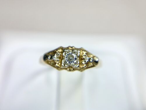 Vintage Art Deco 14k Yellow Gold Natural Old European Diamond Engagement Ring