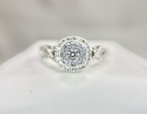 14k White Gold Designer Natural Round Brilliant Diamond Cluster Engagement Ring