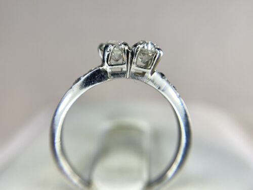 Vintage Art Deco 14k White Gold Natural Double Diamond Old Mine Toi et Moi Ring