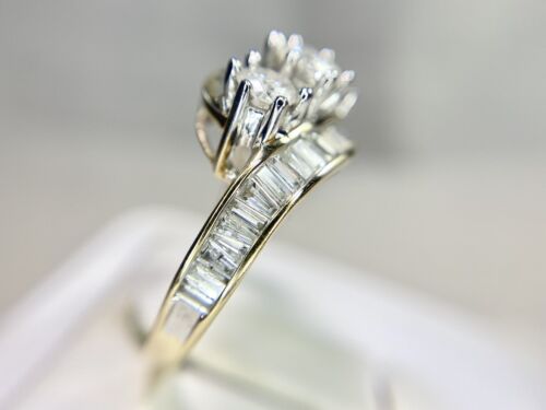 Vintage 10k Yellow Gold Natural Baguette Cut Round Diamond Cocktail Ring