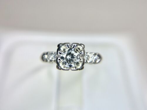 Art Deco 14k White Gold Natural Old European Diamond Engagement Ring