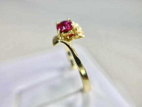 Vintage 14k Yellow Gold Lab Created Pink Sapphire Bypass Solitaire Ring