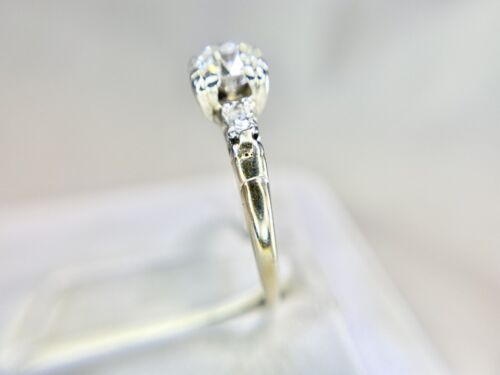 Art Deco 14k White Gold Natural Old European Diamond Engagement Ring 1/2 TCW