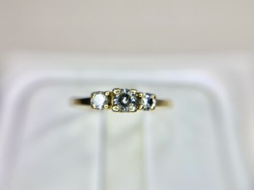 Vintage 14k Yellow Gold Natural Round Diamond Three Stone Small Engagement Ring