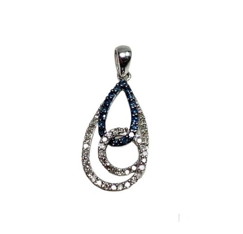 10k White Gold Designer Signed Natural Fancy Blue Diamond Infinity Pendant