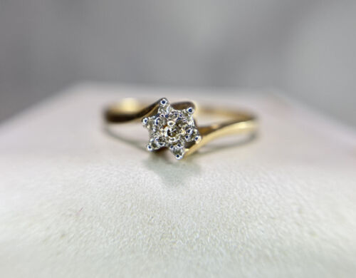 Vintage 10k Yellow Gold Natural Round Single Cut Diamond Small Cluster Ring