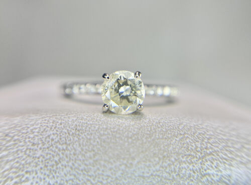 14k White Gold Natural Round Brilliant Pave Diamond Engagement Ring 3/4 ct