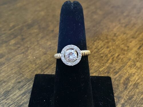 Vintage 14k Yellow Gold Natural Round Brilliant Diamond Halo Engagement Ring