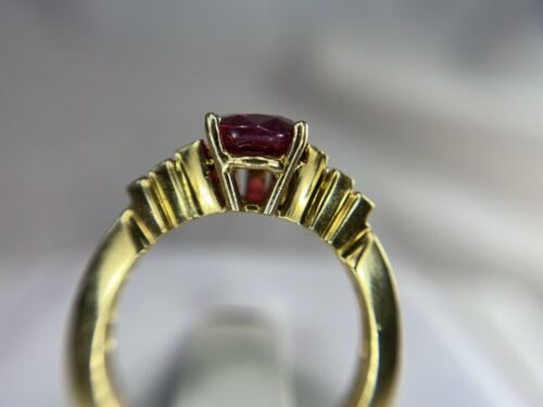 18k Yellow Gold Natural Pear Shape Red Rhodolite Garnet Baguette Diamond Ring 