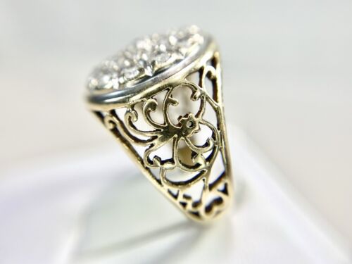 Vintage 10k Yellow Gold Natural Round Diamond Circle Filigree Cocktail Ring