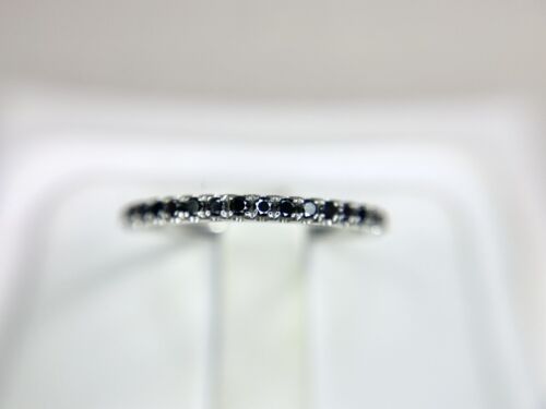 14k White Gold Natural Round Black Diamond Eternity Band Ring