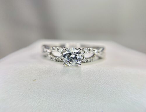 Vintage 10k White Gold Signed Natural Round Brilliant Diamond Engagement Ring