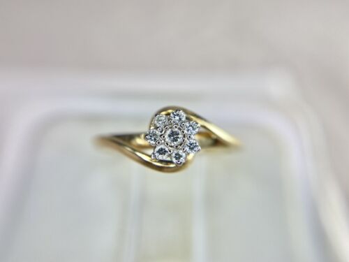 Vintage 14k Yellow Gold Natural Round Brilliant Diamond Cluster By-Pass Ring