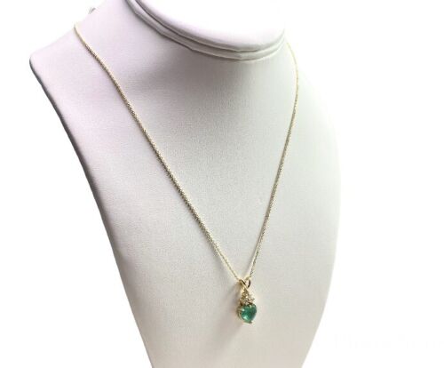 Vintage 14k Yellow Gold Natural Heart Shape Green Emerald Round Necklace