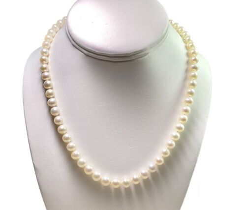 Vintage Art Deco Filigree 14k Yellow Gold White Round Cultured Pearl Necklace