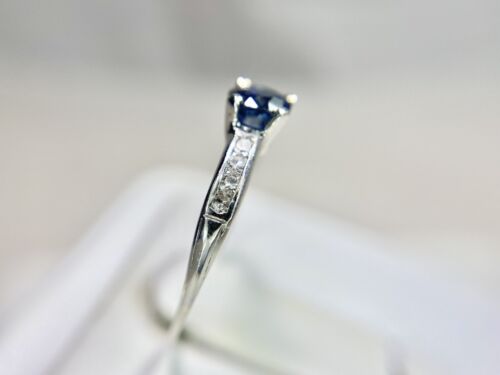 Vintage Art Deco Platinum Round Blue Sapphire Single Cut Diamond Engagement Ring