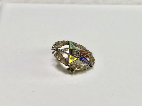 Vintage 10k Yellow Gold Eastern Star Free Mason Enamel Big Pin Brooch