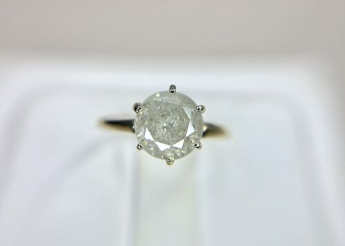 Vintage Yellow Gold Natural Round Rustic Style Diamond Solitaire Engagement Ring