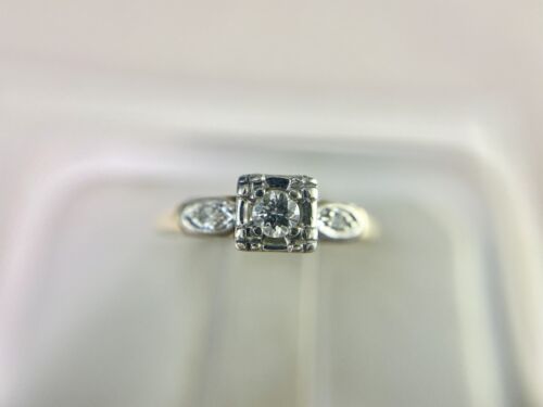 Vintage Art Deco 14k Yellow Gold Natural Round Diamond Small Engagement Ring