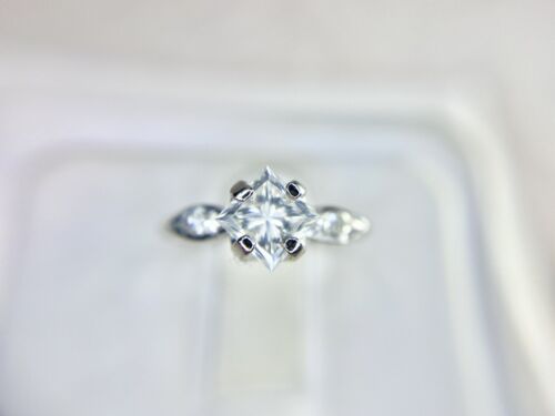 Vintage 14k White Gold Natural Princess Cut Round Diamond Engagement Ring