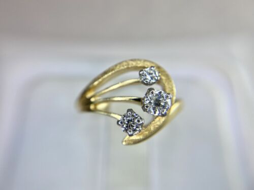 Art Deco Signed Designer 14k Yellow Gold Old European Diamond Cocktail Ring