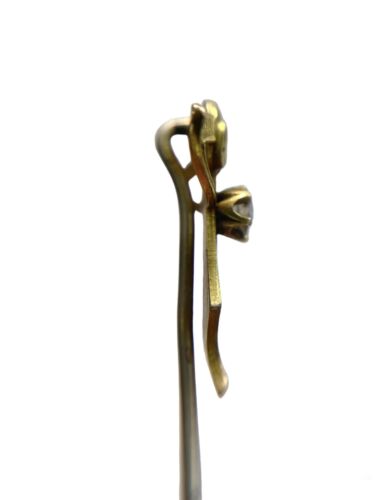 Vintage Art Deco 14k Yellow Gold Round Old European Diamond Stick Pin