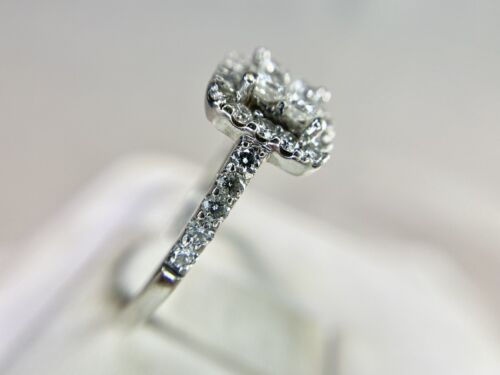 14k White Gold Princess Cut Diamond Invisible Set Cluster Halo Engagement Ring