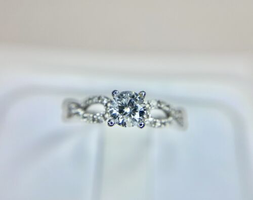 Vintage 10k White Gold Signed Natural Round Brilliant Diamond Engagement Ring